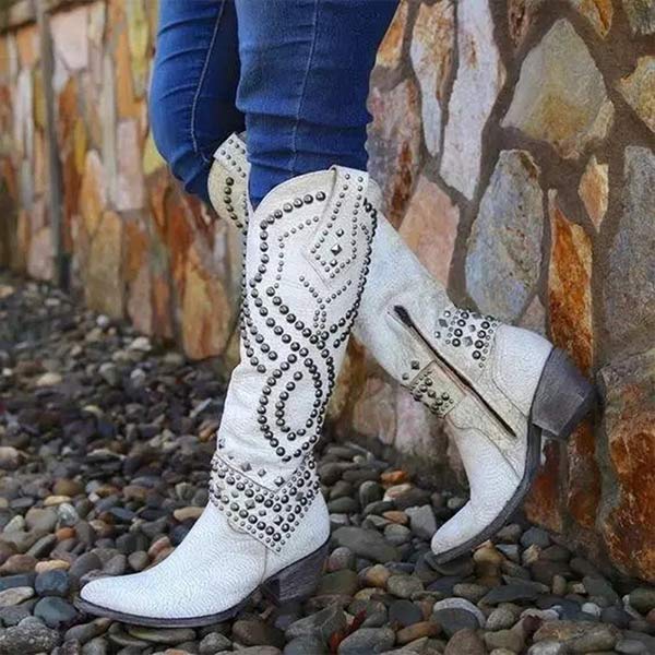 Abbott - Elegantes botas con tachuelas metálicas y tacón macizo